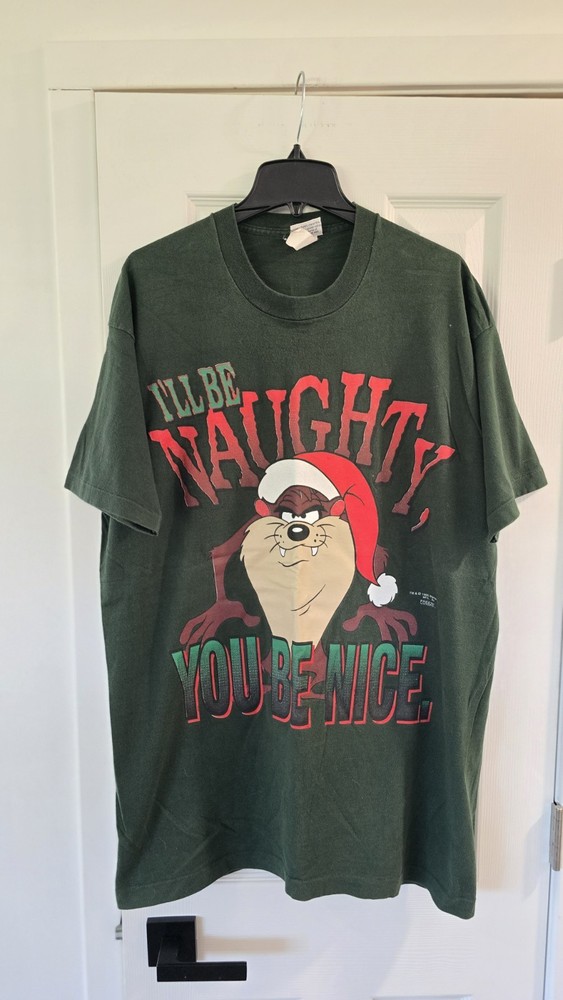 Vintage Warner Bros 1995 Looney Tunes Taz Naughty Christmas Shirt Mens SZ XL