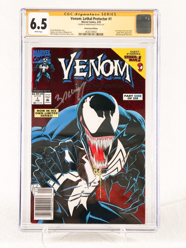 Venom Lethal Protector #1 CGC 6.5 signed by Mark Bagley Newsstand 1st Venom Foil
