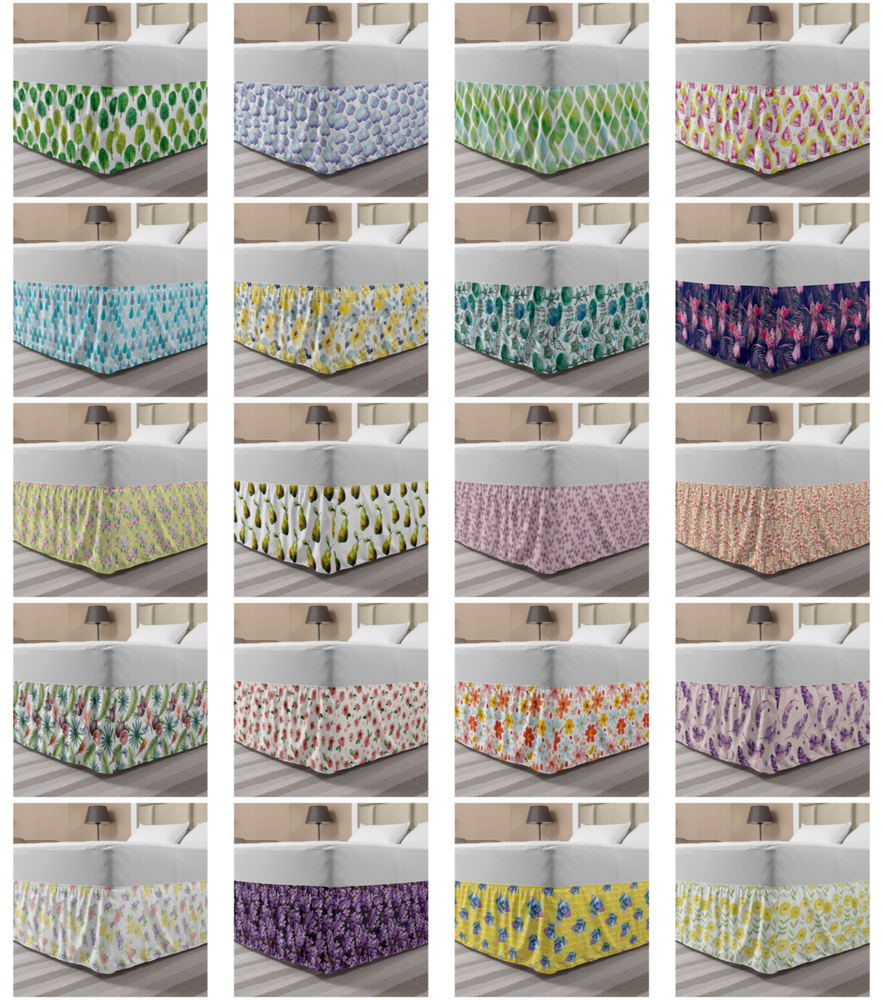 Ambesonne Watercolor Bedskirt Elastic Wrap Around Skirt Gathered Design