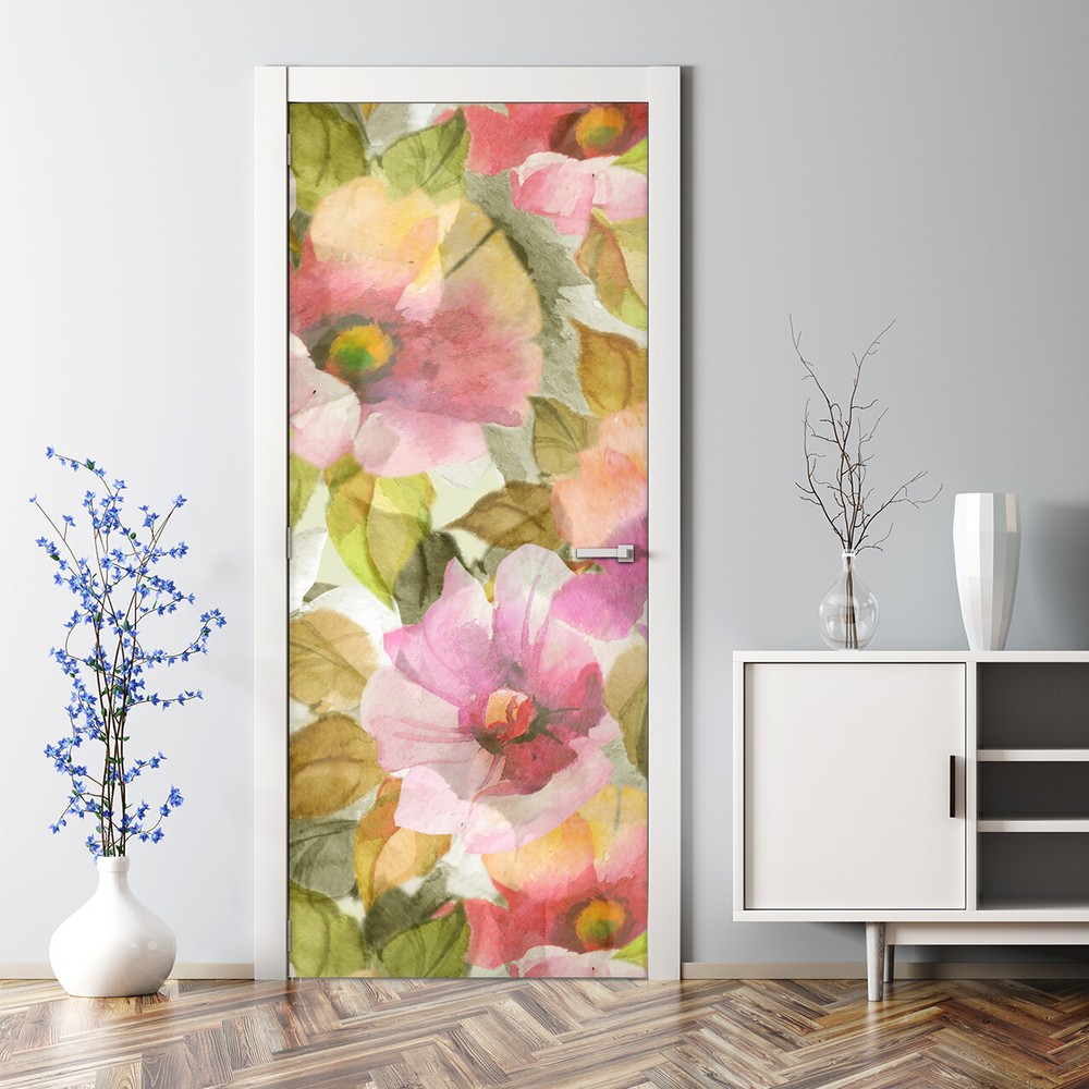Bright Floral Bubble-Free Mural Repositionable Door Decal