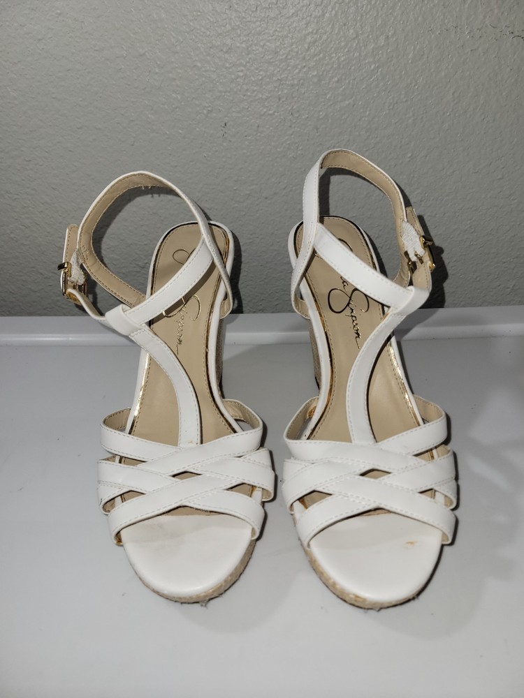Jessica Simpson White Javawn Platform Wedge Sandals Shoes Women's 8.5 Pre-Owned