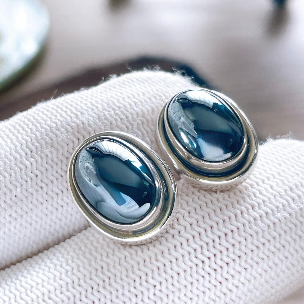 Georg Jensen 44B Hematite Sterling Silver Cufflinks 17x13mm Denmark