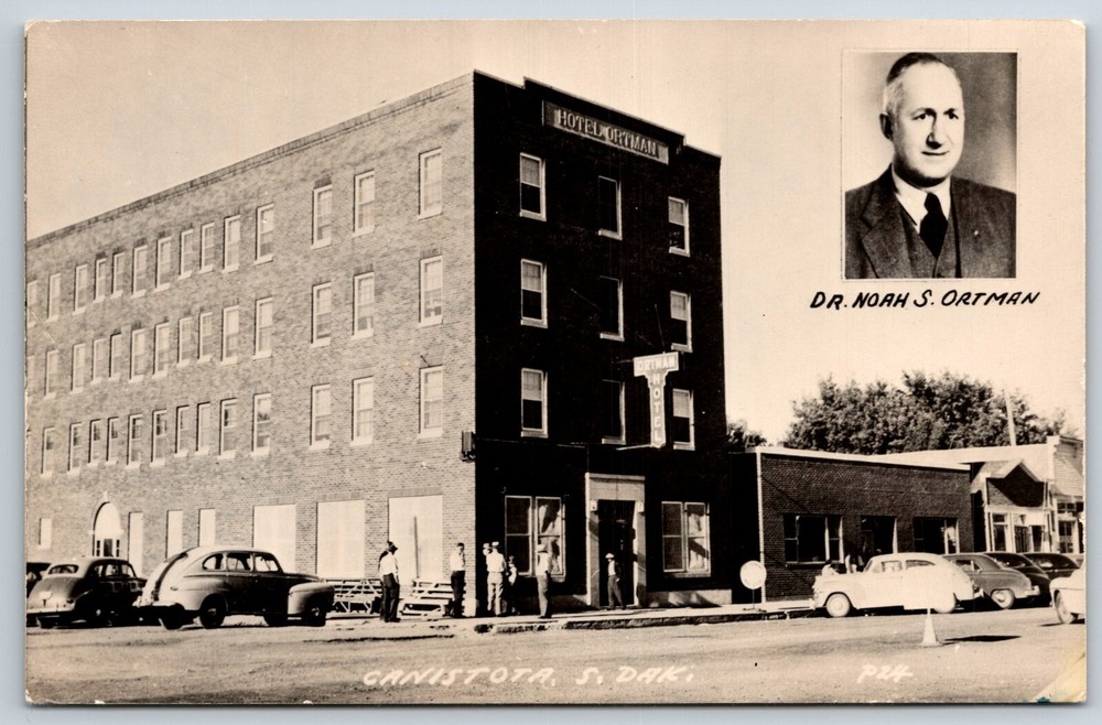RPPC~Canistota South Dakota~Dr Noah Portrait & Hotel Ortman~Real Photo Postcard
