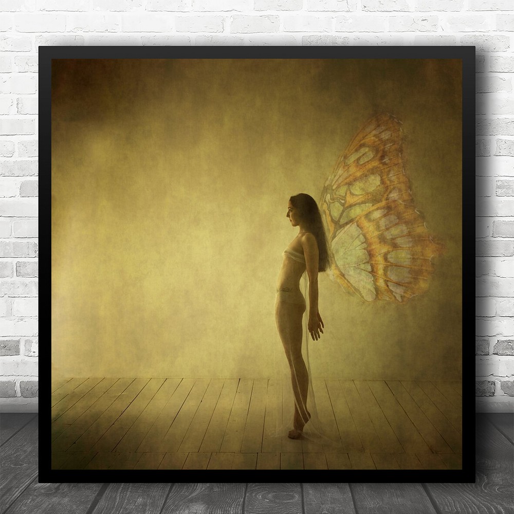 Beige Portrait Woman Fairy Concept Square Wall Art Print