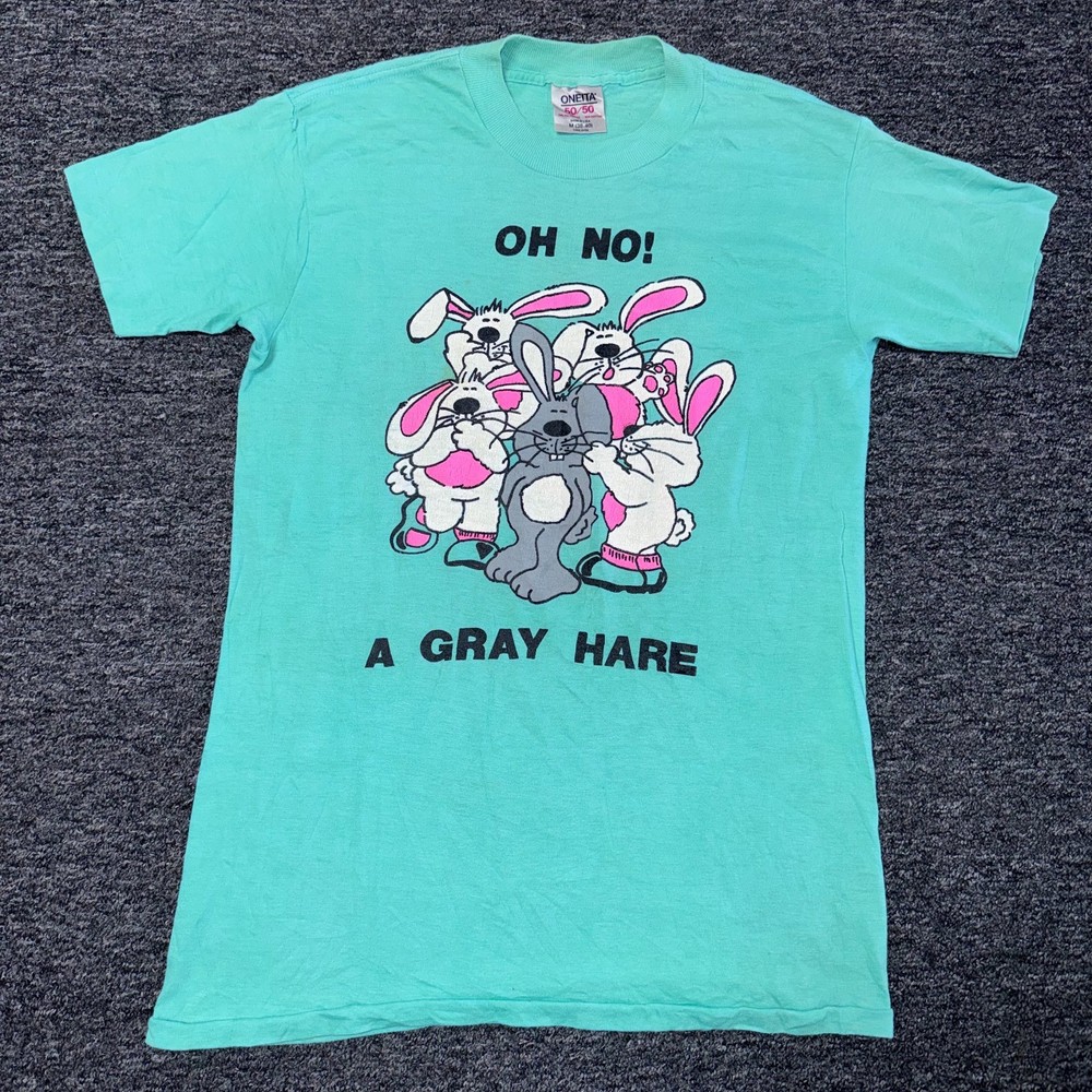 Vintage 90s Rabbit A gray Hare Comedy T-Shirt Mens - Sz M Teal Blue Oneita