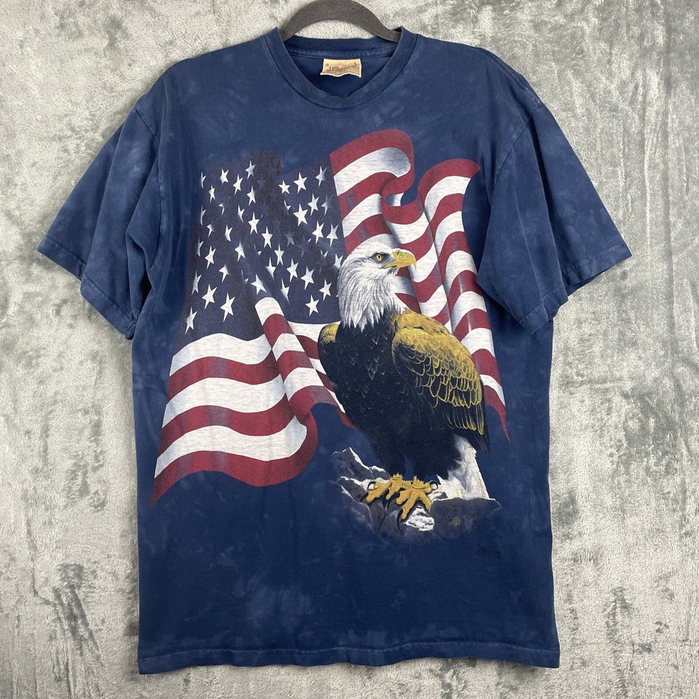 The Mountain T-Shirt Mens Large Blue American Flag Eagle Tie-Dye Patriotic Tee