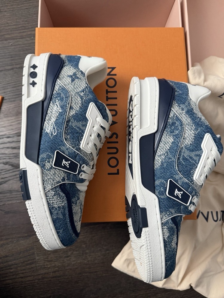 Louis Vuitton LV Trainer Blue Monogram Denim Lace Up Sneakers Men