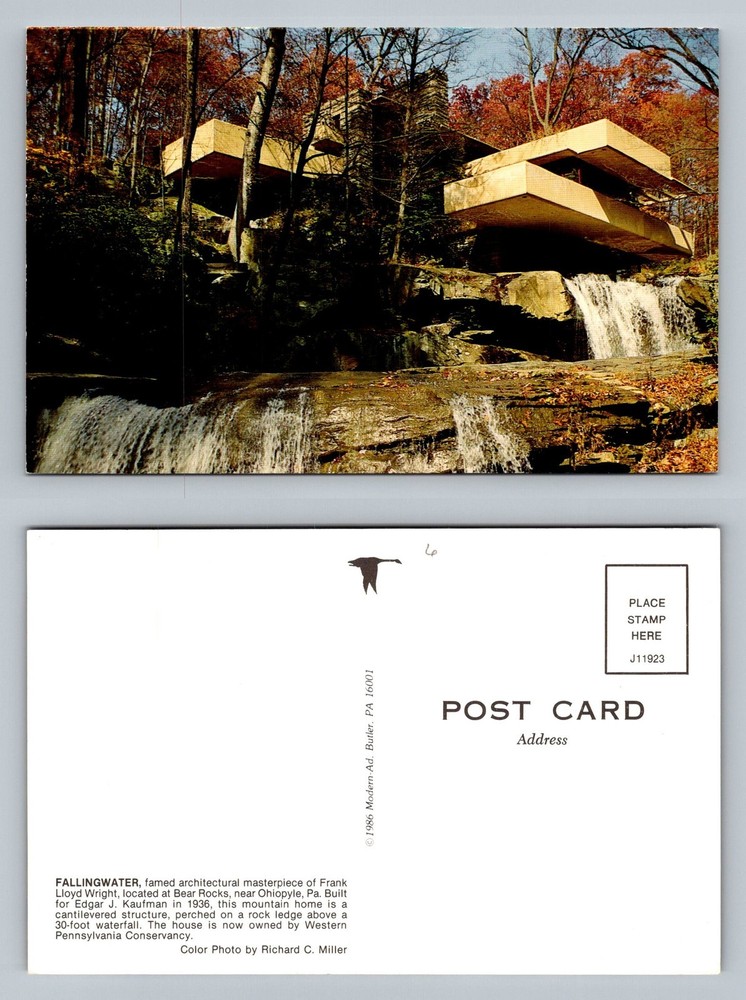 Ohiopyle, PA-Pennsylvania Fallingwater Frank Lloyd Wright House Vintage Postcard