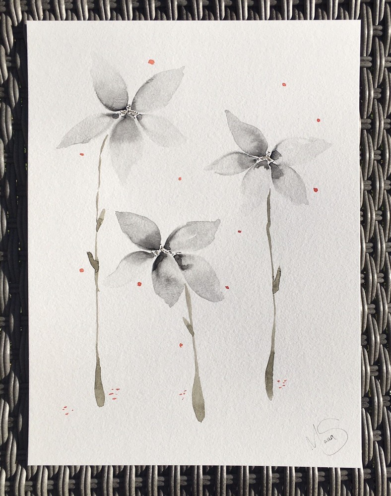 Maria Scalf Flower Floral Nature ORIGINAL PAINTING Watercolor 9x12 Expressionism