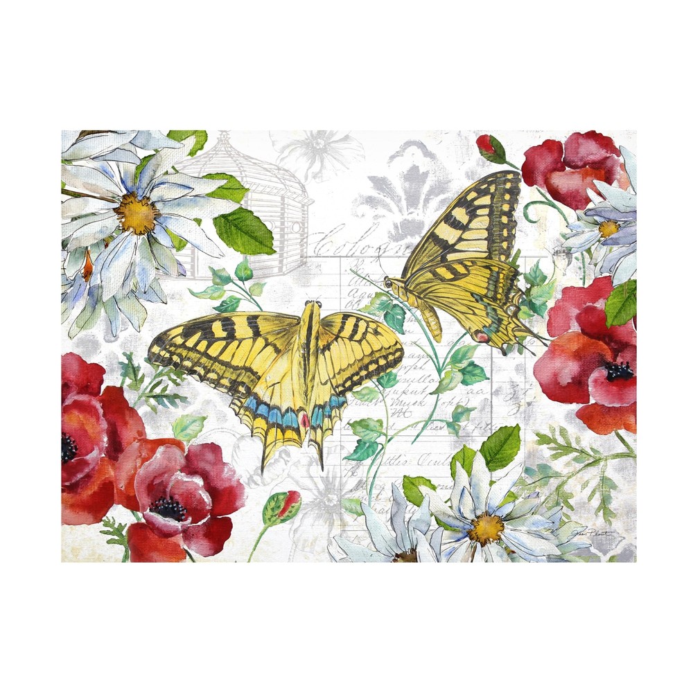Canvas Wall Art - Jean Plout 'Floral Butterfly Garden A' Wall Art for Living ...