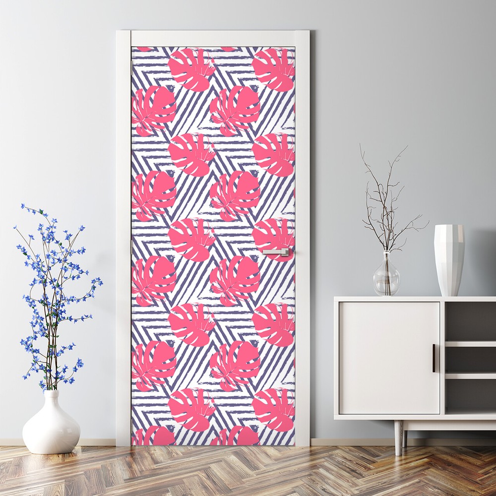 Pink Leaf Triangle Wall Decal Repositionable Bubble-Free Door Sticker