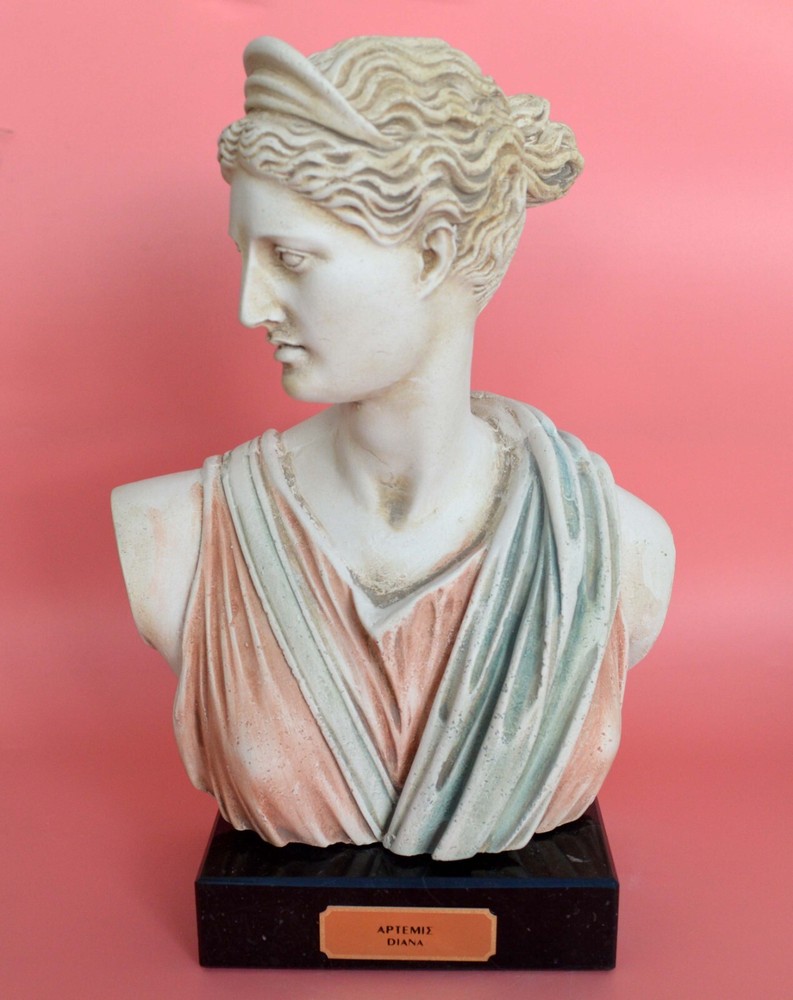 Artemis Goddess of Hunt head bust on marble base - Diana Mistress of Animals