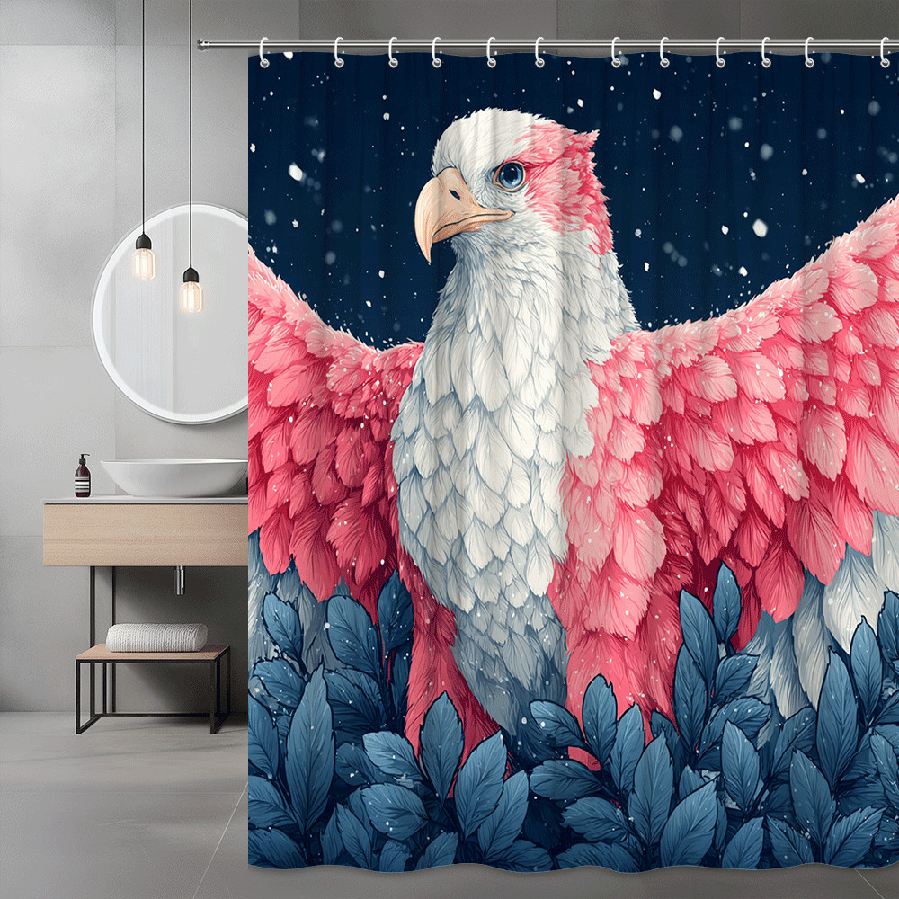 Eagle Shower Curtain Pink White Blue Bird Floral Print