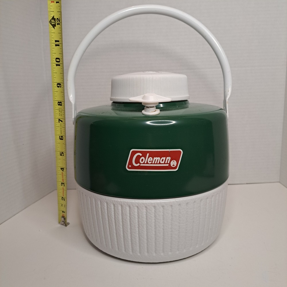 Vintage 1 Gallon Coleman Jug Cooler Green Thermos w/Drinking Cup Circa 1970's