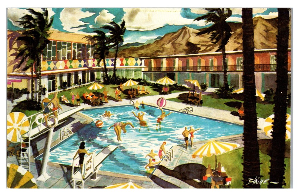 Las Vegas Nevada Stardust Hotel & Swimming Pool Vintage Illustrated Postcard