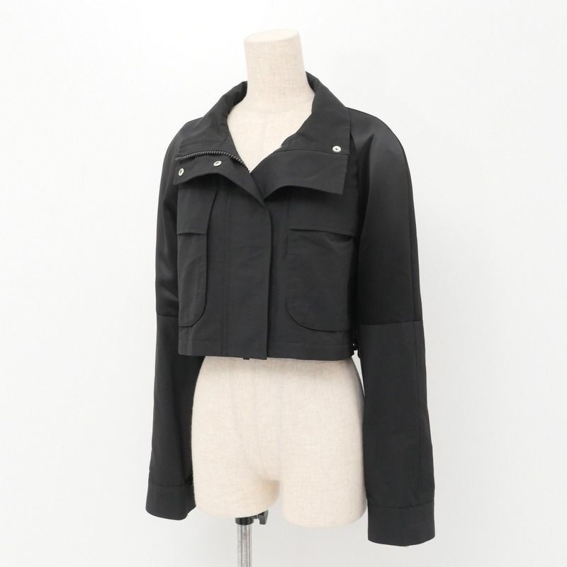 Sacai Women's Black Cotton Nylon Short Zip-Up Jacket Size 2 Near Mint