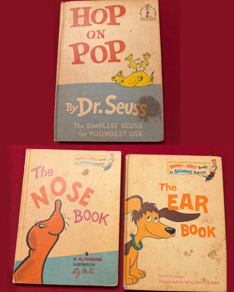 Lot of 3 Vintage Dr. Seuss Books 1960's Hop on Pop, Nose Book, Ear Book
