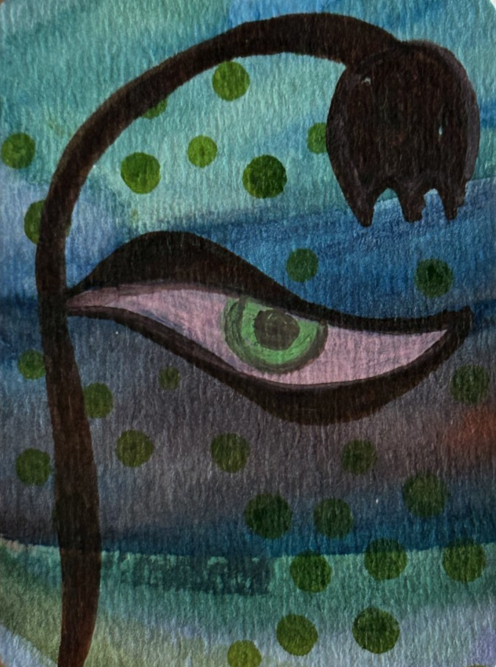 ACEO Original Abstract Eye Flower Mixed Media by Kazzerit