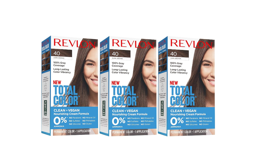 3 PACK REVLON Permanent Total Color # 40 • DARK BROWN • Vegan Gray Coverage