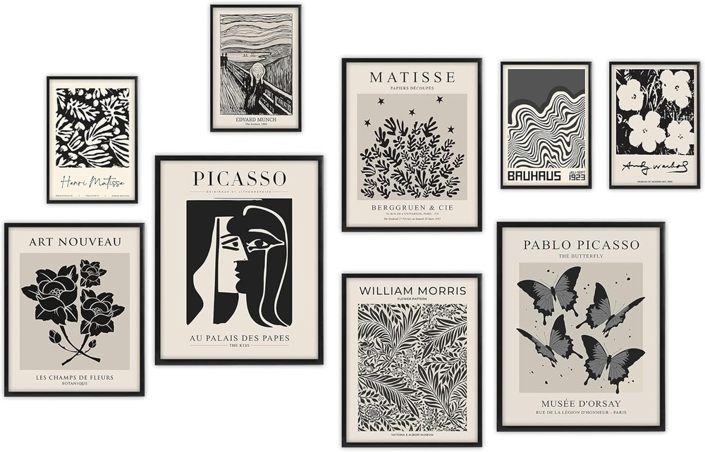 Black and White Gallery Wall Art Poster Prints Set of 9 Exhibition Wall Decor