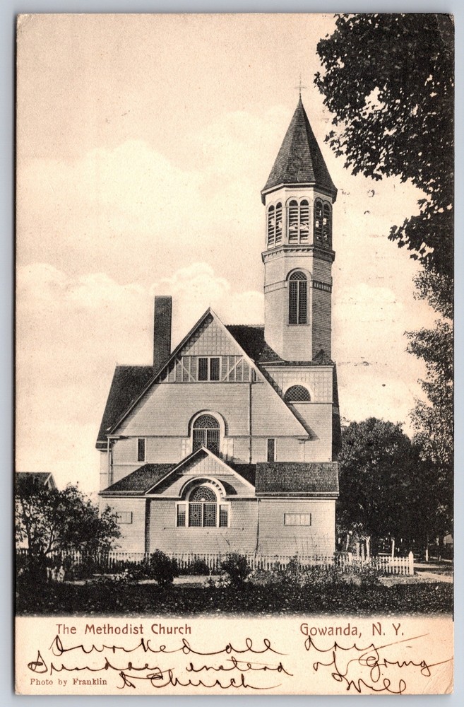 Gowanda New York~Methodist Church~c1910 B&W Postcard