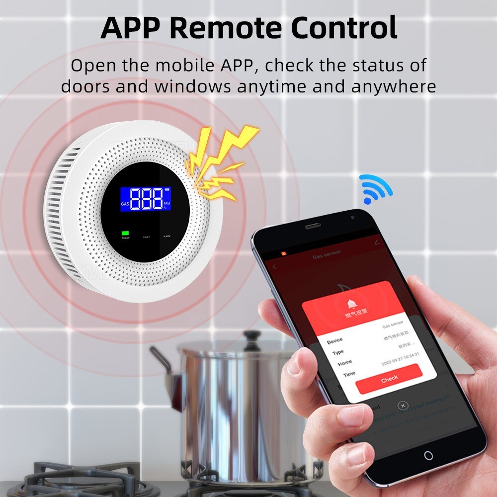 Smart Gas Leak Detector Alarm for Home Wifi Natural Gas Detector LCD Screen APP