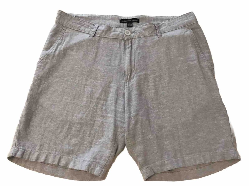 Saks Fifth Avenue Linen Blend Shorts Mens 34 (Actual) Chino Blue Preppy Casual