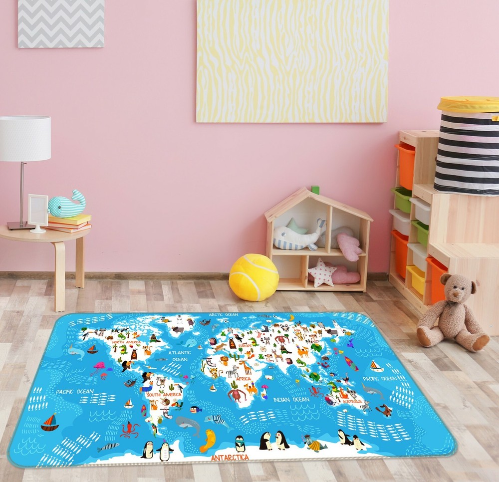 3D Whale Dolphin World Map Non Slip Rug Mat Elegant Photo Carpet 780NAO Fay