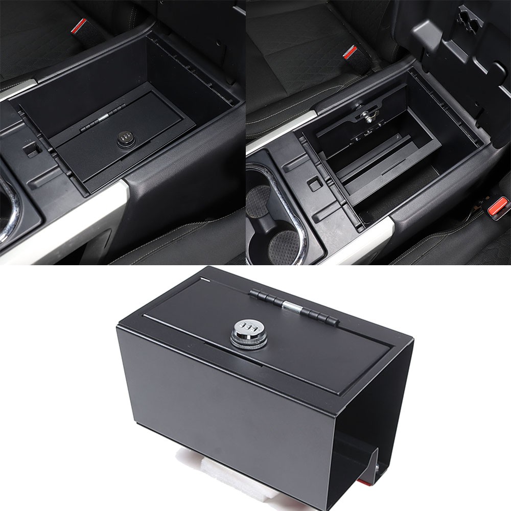 Center Console Safe GUN Storage Lock Box W/ tray Trim For Nissan Titan 2016-23