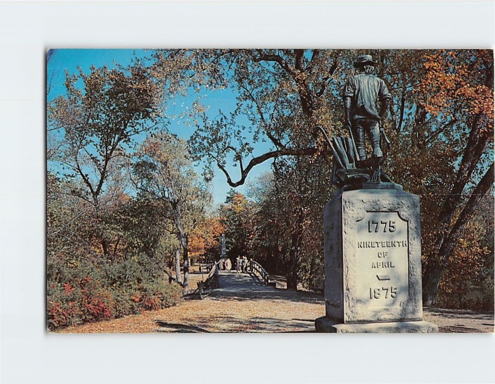 Postcard Minute Man Statue & Old North Bridge Concord Massachusetts USA