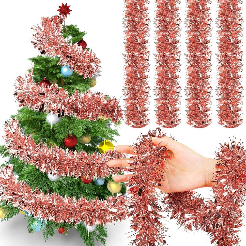 72 Feet Christmas Tinsel Garland Shiny Metallic Twist Rose Gold