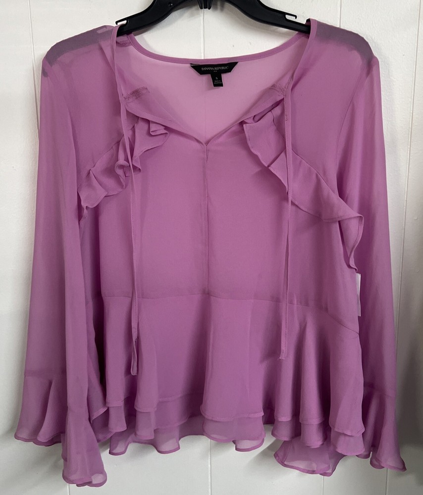 NWT BANANA REPUBLIC TOP Blouse Orchid Size S SHEER STRING tie
