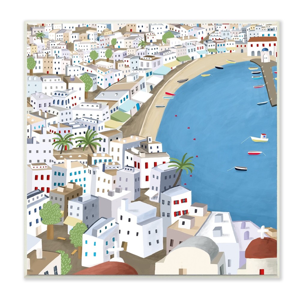 Stupell Coastal Beach Mykonos Cityscape Greek Destination Brown 12 x 12