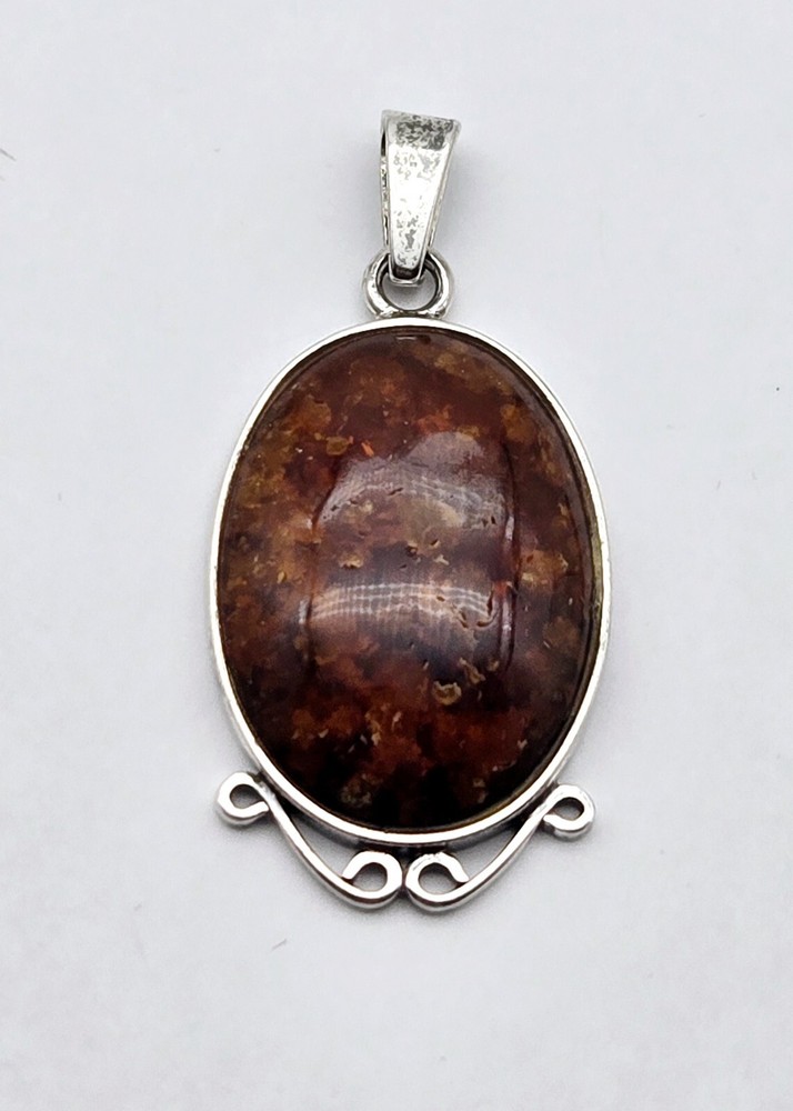Vintage Sterling Silver Baltic Amber Modernist Drop Pendant Antique - 5.6g