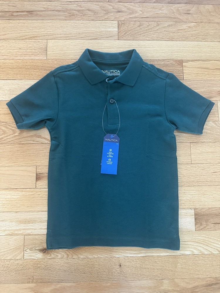 Nautica Boys Uniform Polo Shirt Size 6 Green Golf School Dress Performance NWT