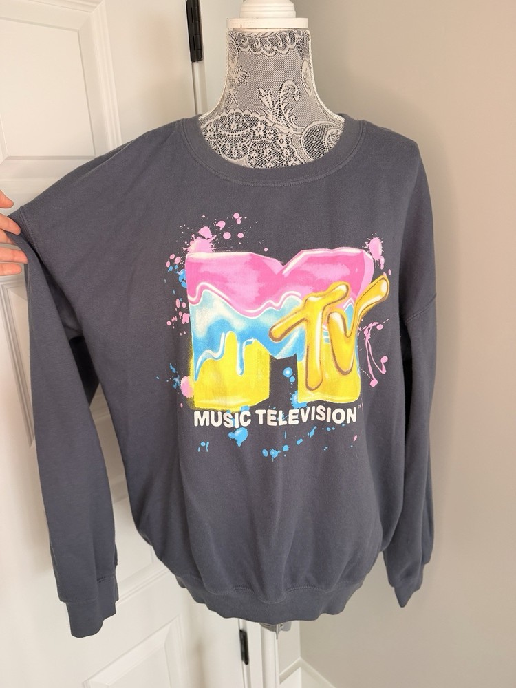 MTV Sweatshirt Womens MD (7-9) 90's Y2K Grunge Gray Vintage Graffiti Style