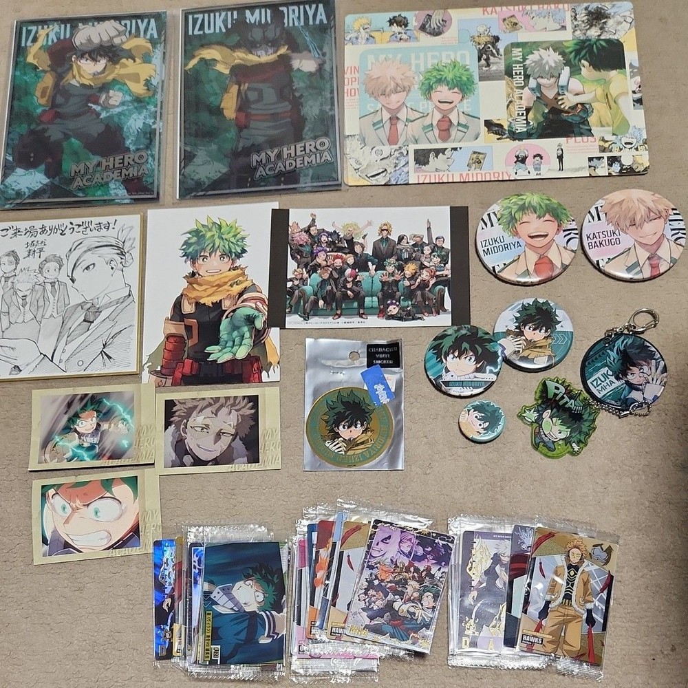 My Hero Academia Izuku Midoriya DEKU 45+ PC LOT Rare Cards Keychain Badge Bonus