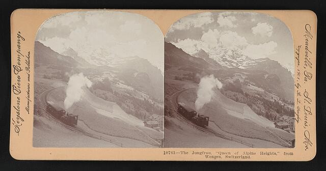 Photo:Wengen Switzerland Jungfrau 1901 Alpine Heights Mountain View Train