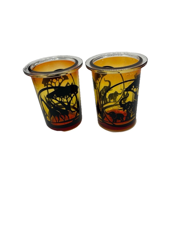 Vtg Partylite Savannah Sunrise Tealight Votive Candle Holders Elephant & Giraff