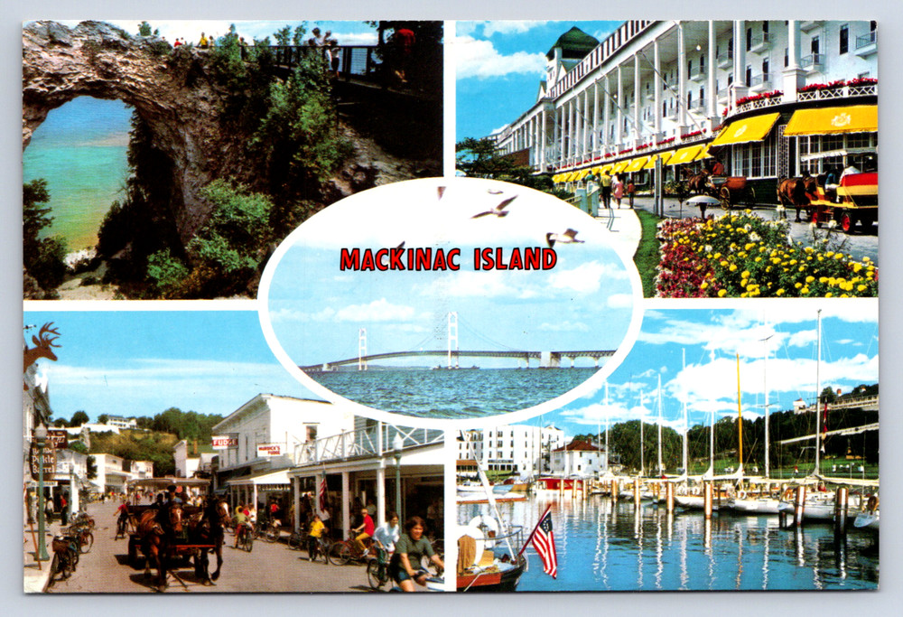 Vintage Postcard Mackinac Island Michigan Arch Rock Harbor