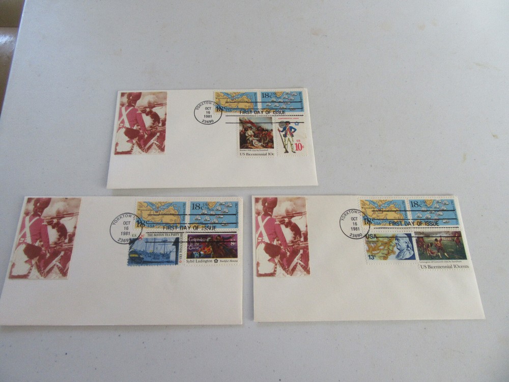 Three Battles of Yorktown & Virginia Capes Combo 18c Stamp Fdcs Sc#1937-38