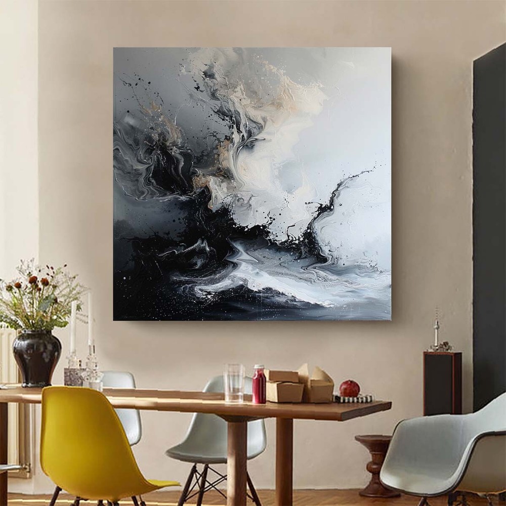 Hand Painted Abstract Painting Texture Acrylic white Art Oil Painting black