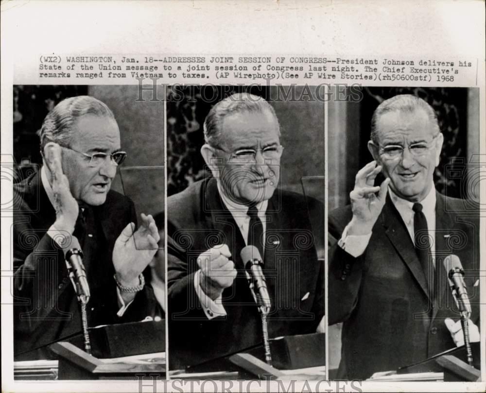 1968 Press Photo President Johnson delivers State of the Union address in DC