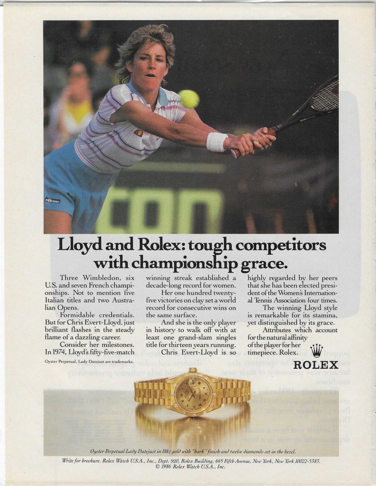 CHRIS EVERT LLOYD and ROLEX ORIGINAL  PRINT AD
