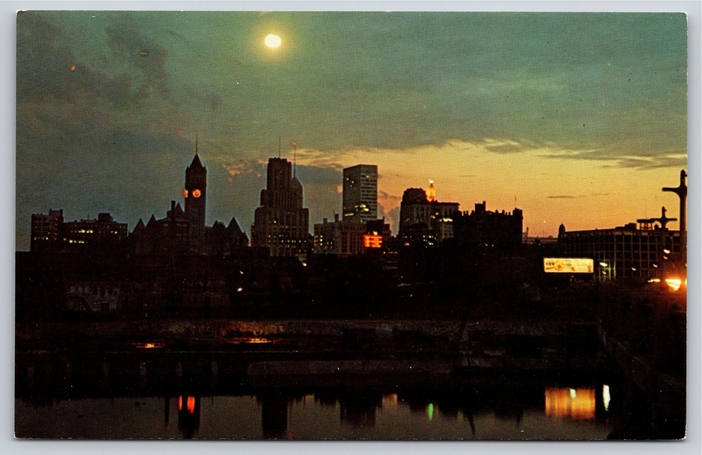 Minneapolis Minnesota~Skyline Scene At Night~Vintage Postcard