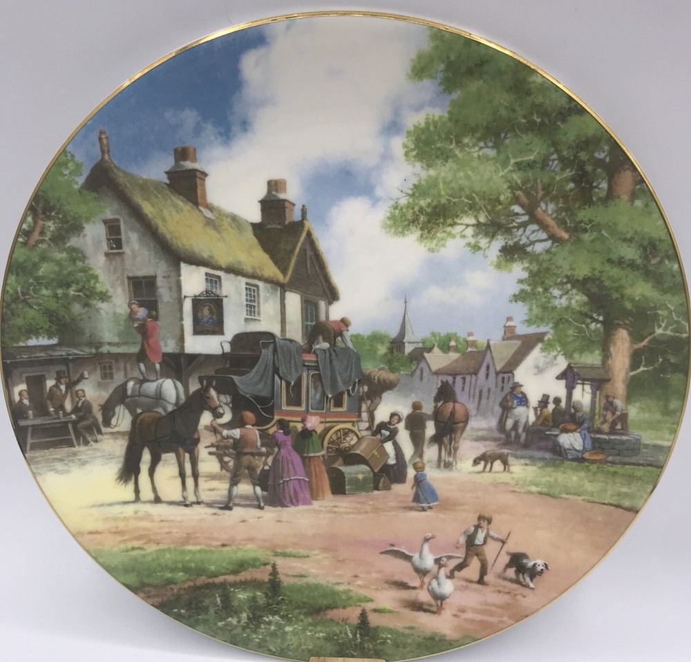 Royal Doulton 1992 Old England Travellers’ Rest 8.25” Plate Gino d’Achille EUC-image