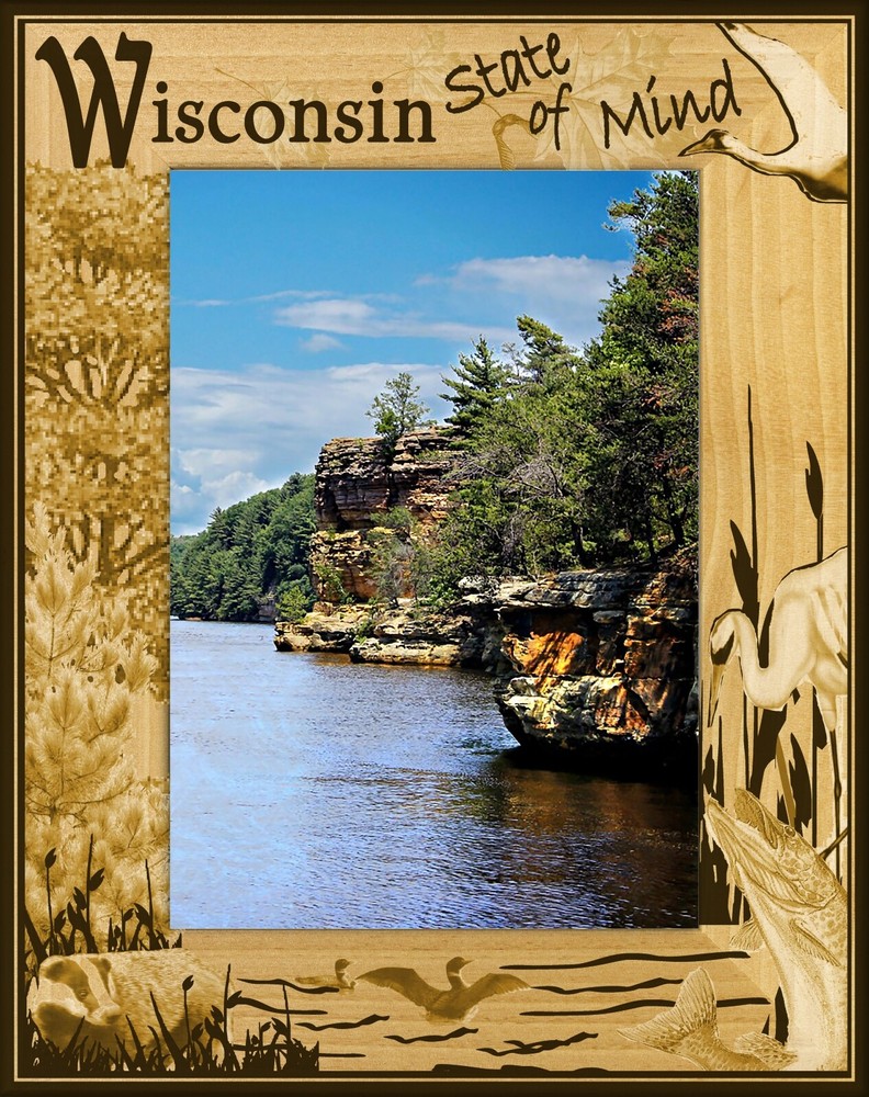 Wisconsin State of Mind Laser Engraved Wood Picture Frame Portrait (4 x 6)