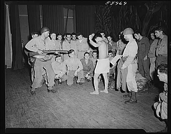 Photo:Military Training Drill Soldiers Civilians Indoors 1940s