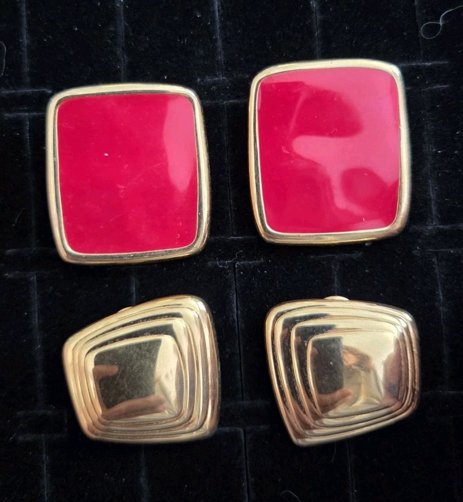 Vintage MONET Earrings Lot Of 2 Clip On Gold Tone 1
