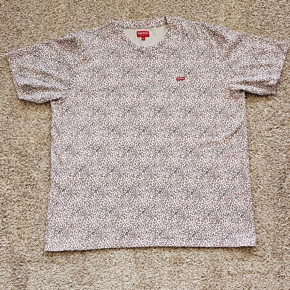 Supreme Men's Leopard Allover Logo Crew Neck Short Sleeve Knit Tee XXL